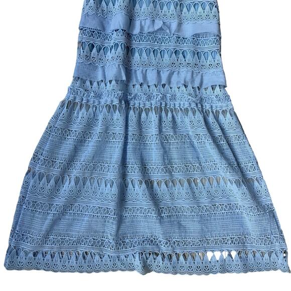 $675 Self-Portrait Blue Teardrop Guipure Lace Maxi Dress - US 8 / UK 12 - Picture 9 of 11